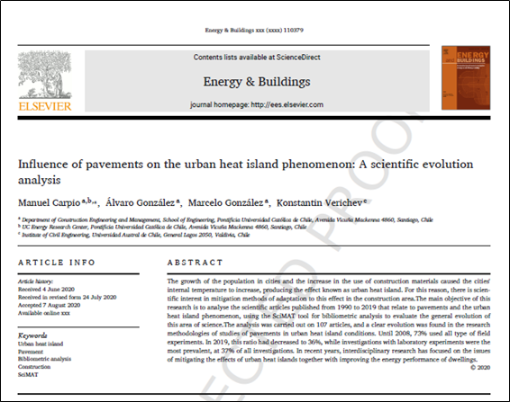 Imagen del artículo del que forma parte el profesor Manual Carpio, llamado “Influence of pavements on the urban heat island phoenomenon: A scientific evolution analysis”